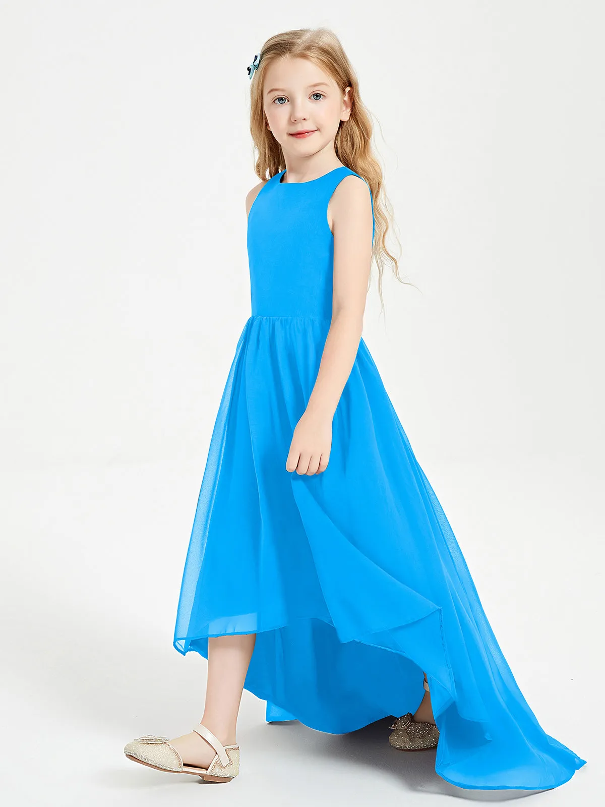 Exquisite Asymmetrical Junior Bridesmaid Dresses Scoop Neck Ocean Blue