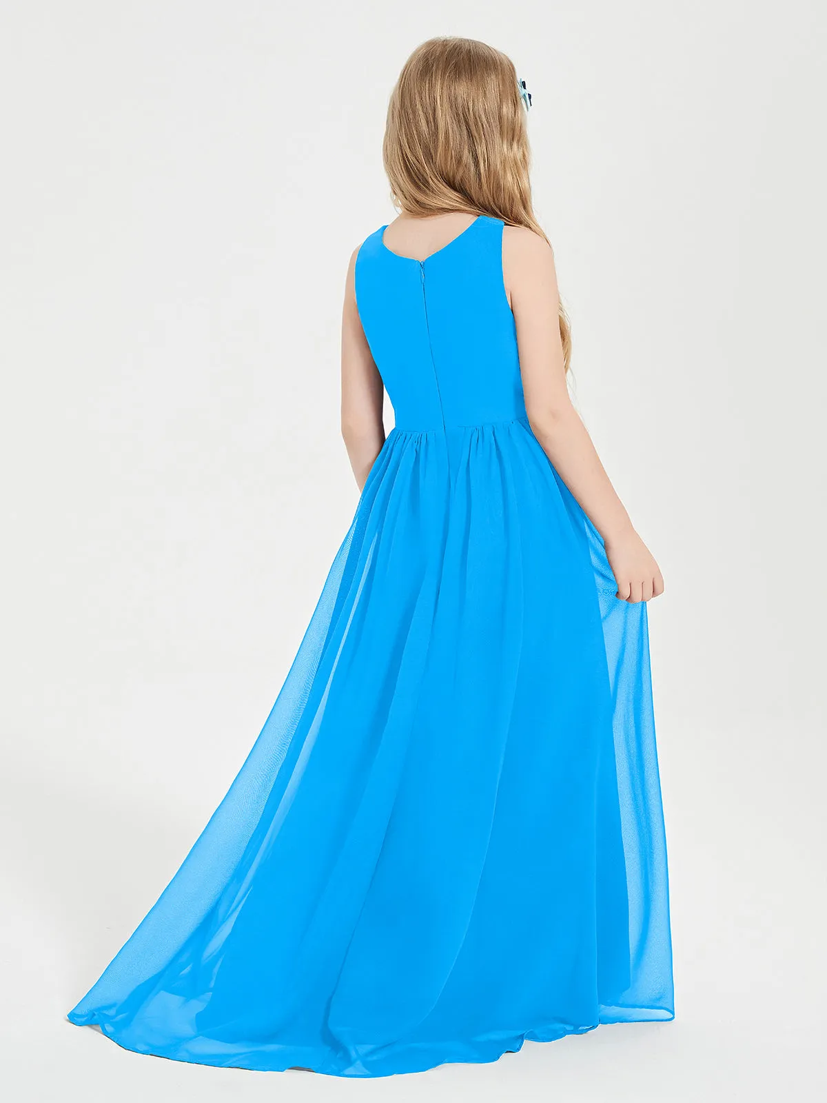 Exquisite Asymmetrical Junior Bridesmaid Dresses Scoop Neck Ocean Blue