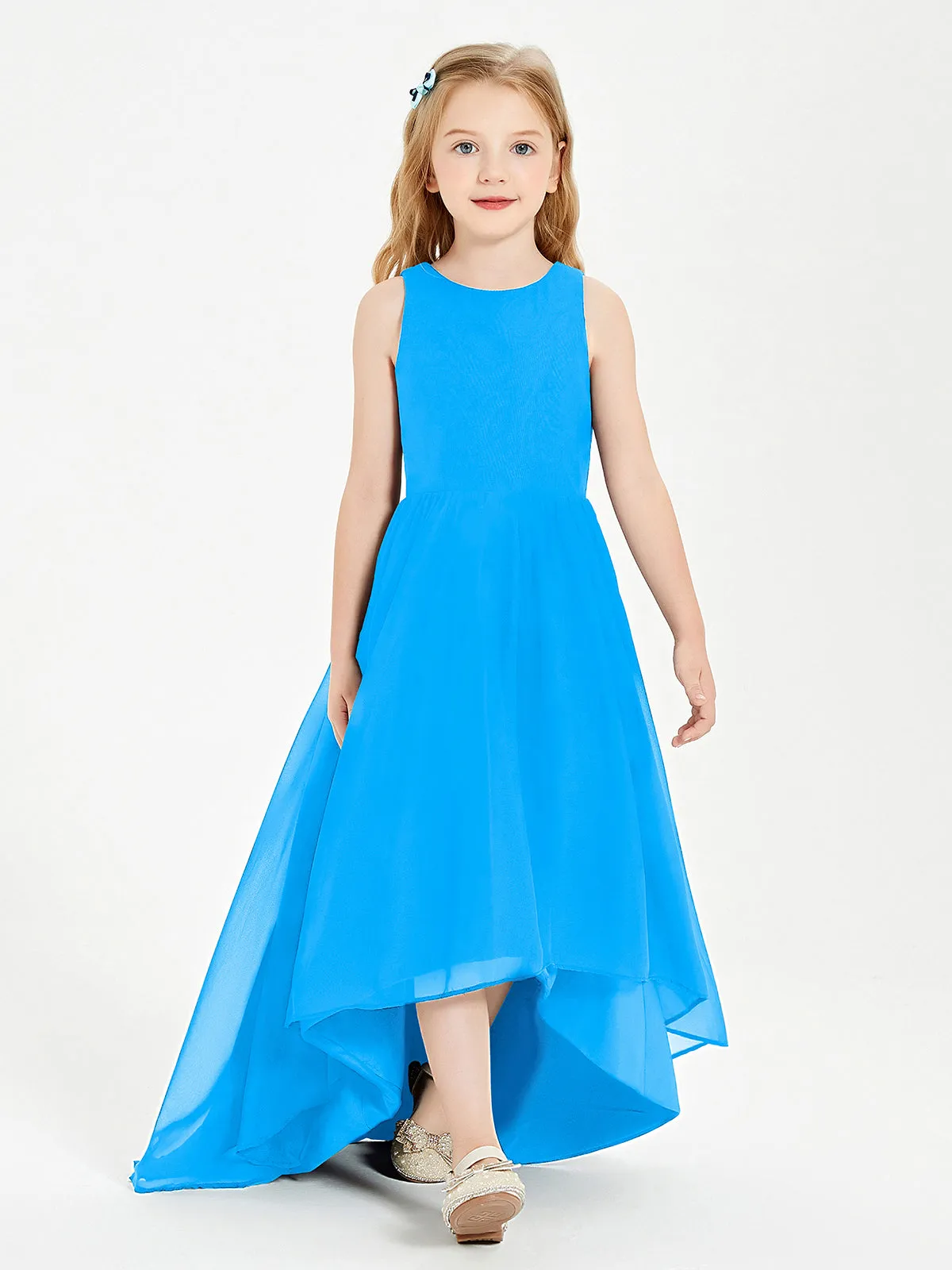 Exquisite Asymmetrical Junior Bridesmaid Dresses Scoop Neck Ocean Blue