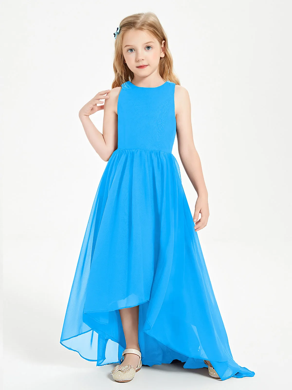 Exquisite Asymmetrical Junior Bridesmaid Dresses Scoop Neck Ocean Blue