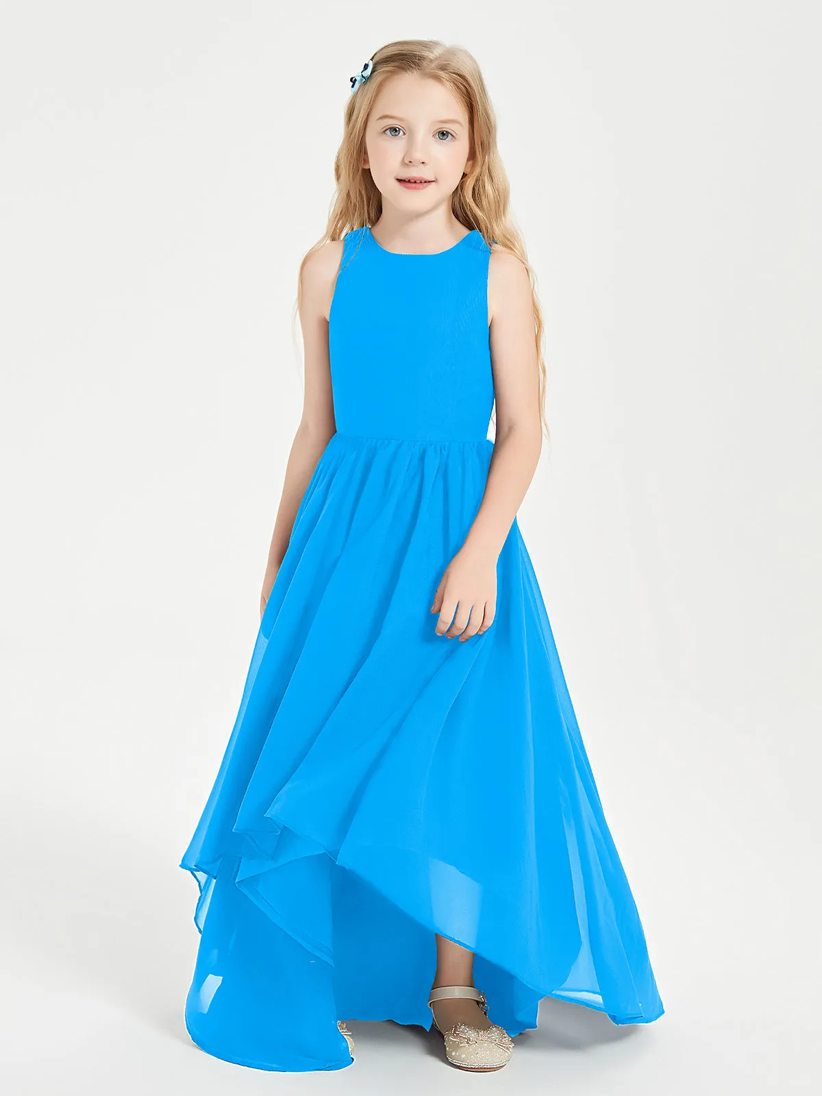 Exquisite Asymmetrical Junior Bridesmaid Dresses Scoop Neck Ocean Blue