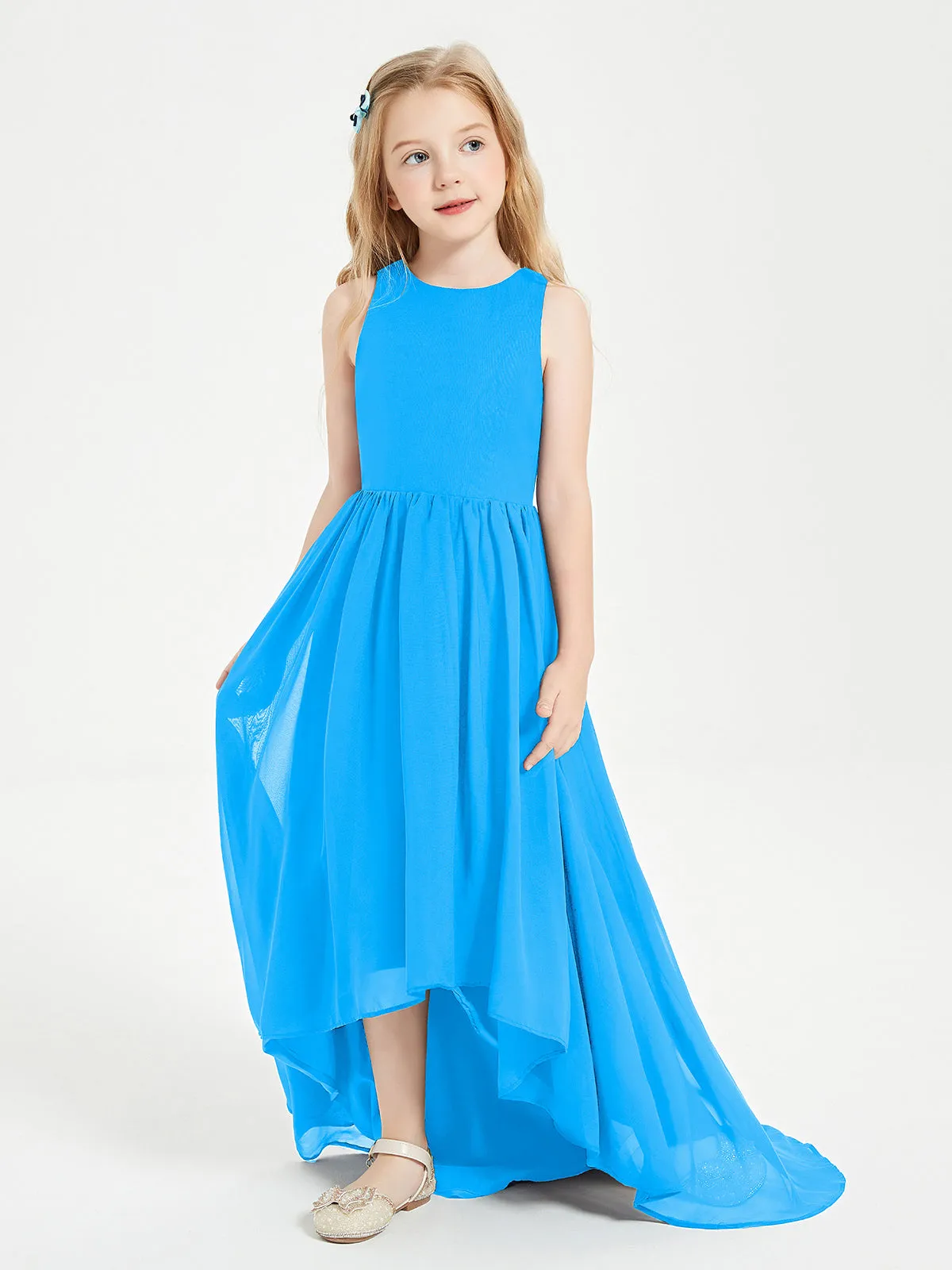 Exquisite Asymmetrical Junior Bridesmaid Dresses Scoop Neck Ocean Blue