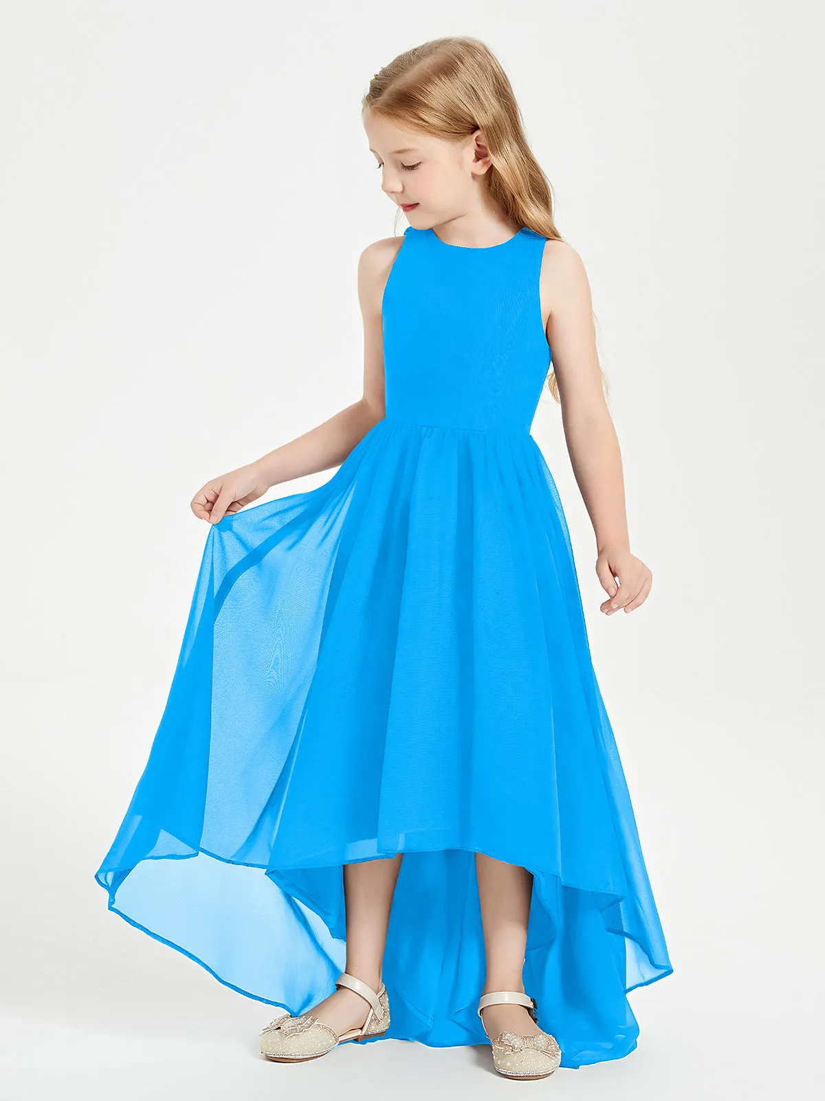 Exquisite Asymmetrical Junior Bridesmaid Dresses Scoop Neck Ocean Blue