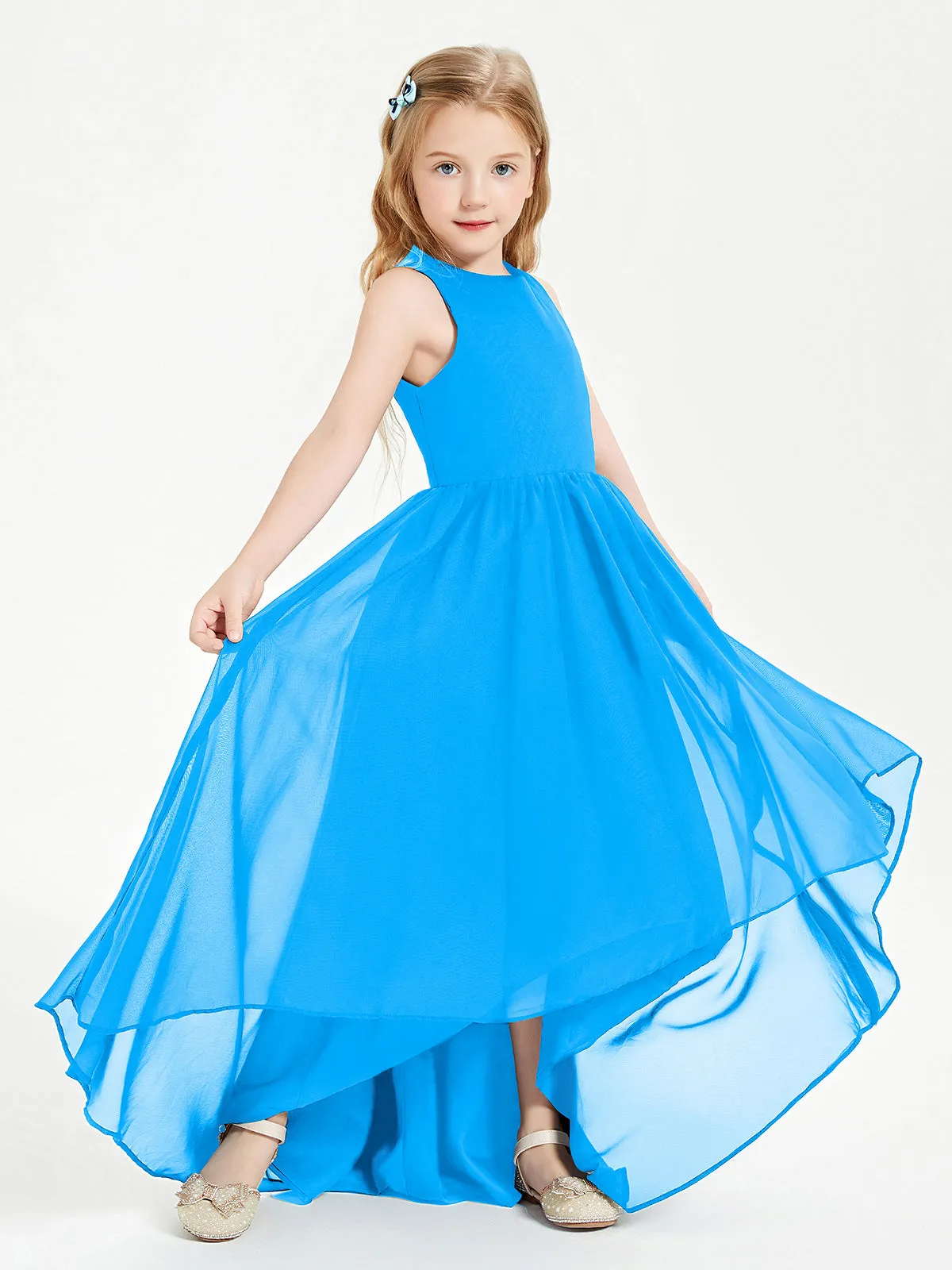 Exquisite Asymmetrical Junior Bridesmaid Dresses Scoop Neck Ocean Blue