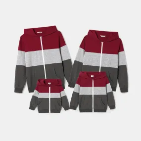 Family Matching Tri-Color Panel Zip Hoodie Tops