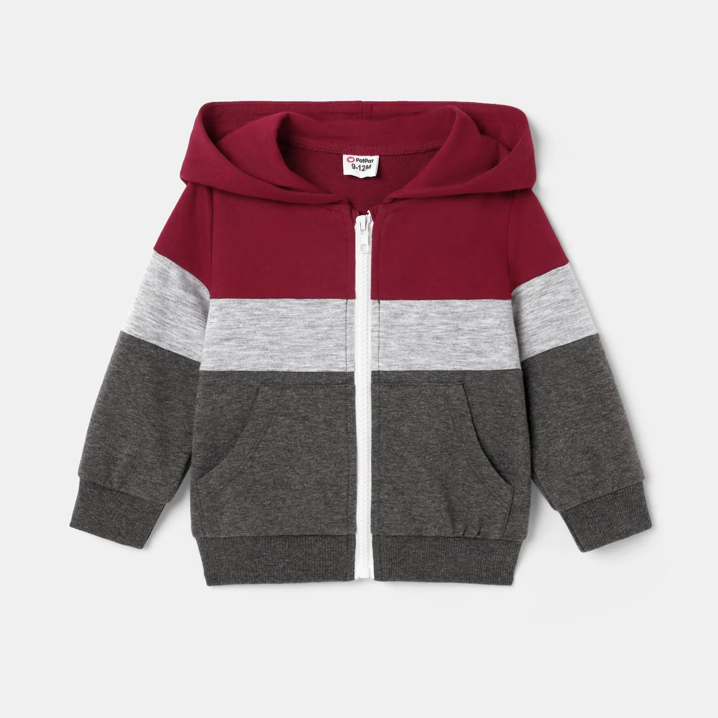 Family Matching Tri-Color Panel Zip Hoodie Tops