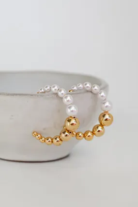 FINAL SALE - Zoey Gold Pearl Hoop Earrings