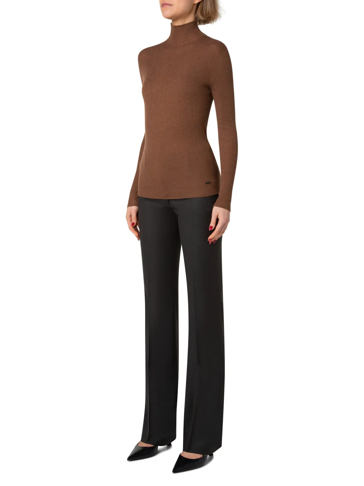 Fine Rib Cashmere Mock Neck Sweater