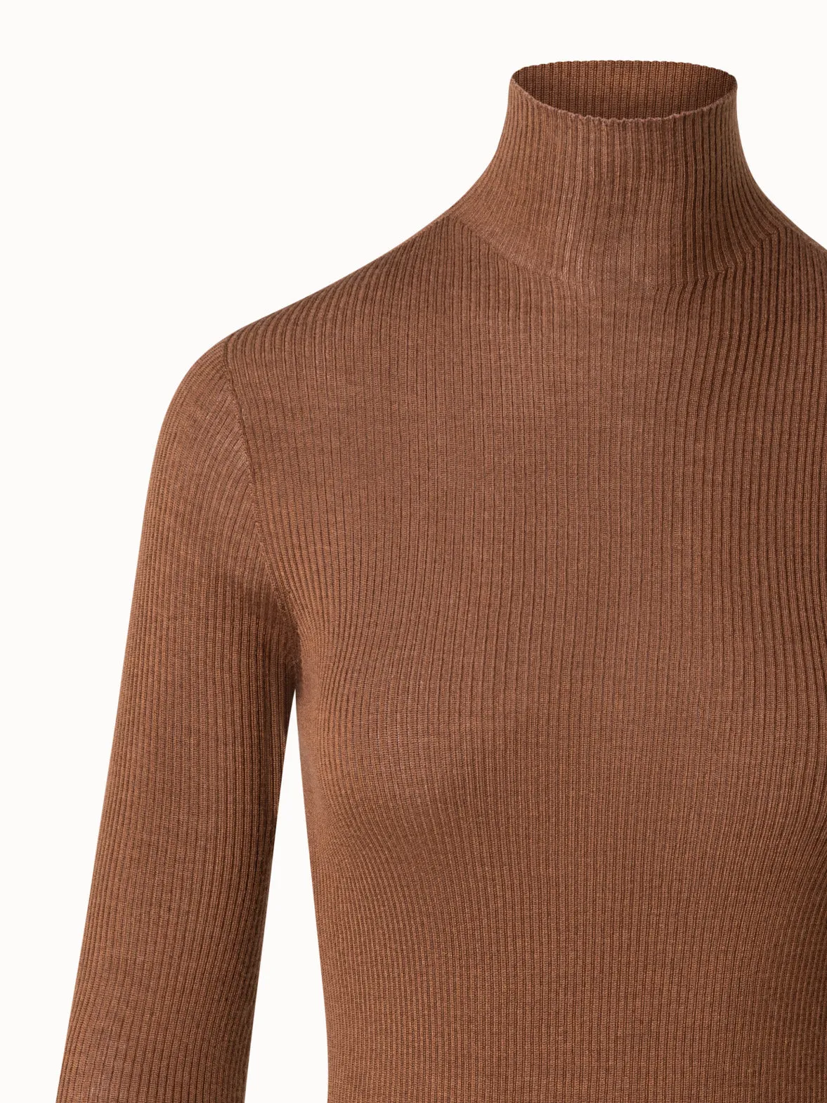 Fine Rib Cashmere Mock Neck Sweater