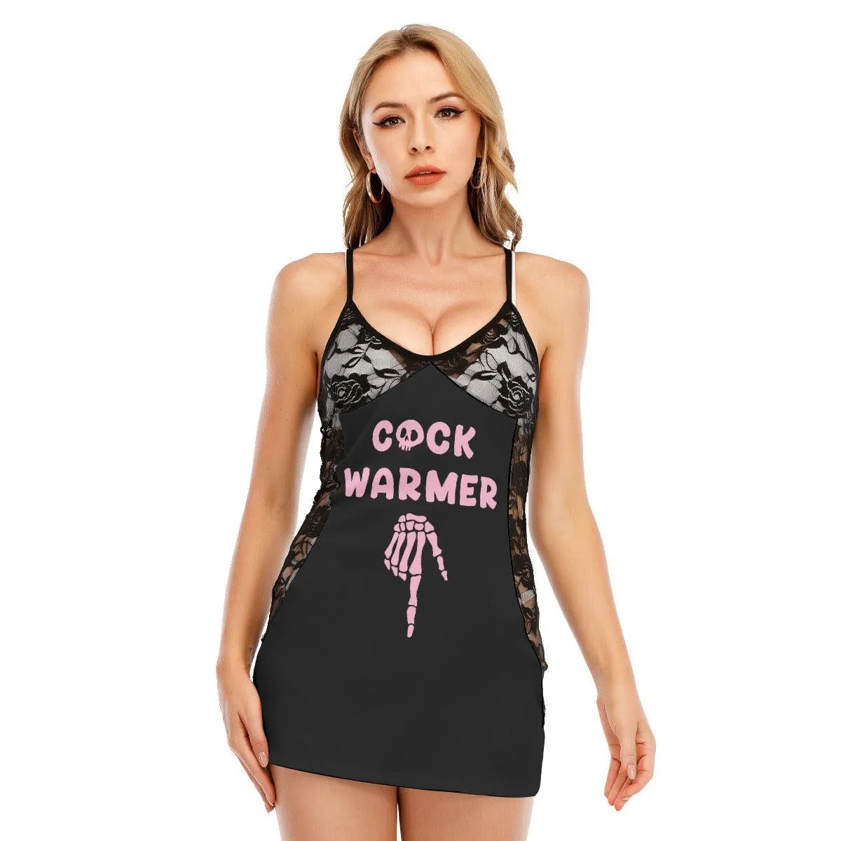 Funny Skull Black Lace Sleepwears Babydol Dresses