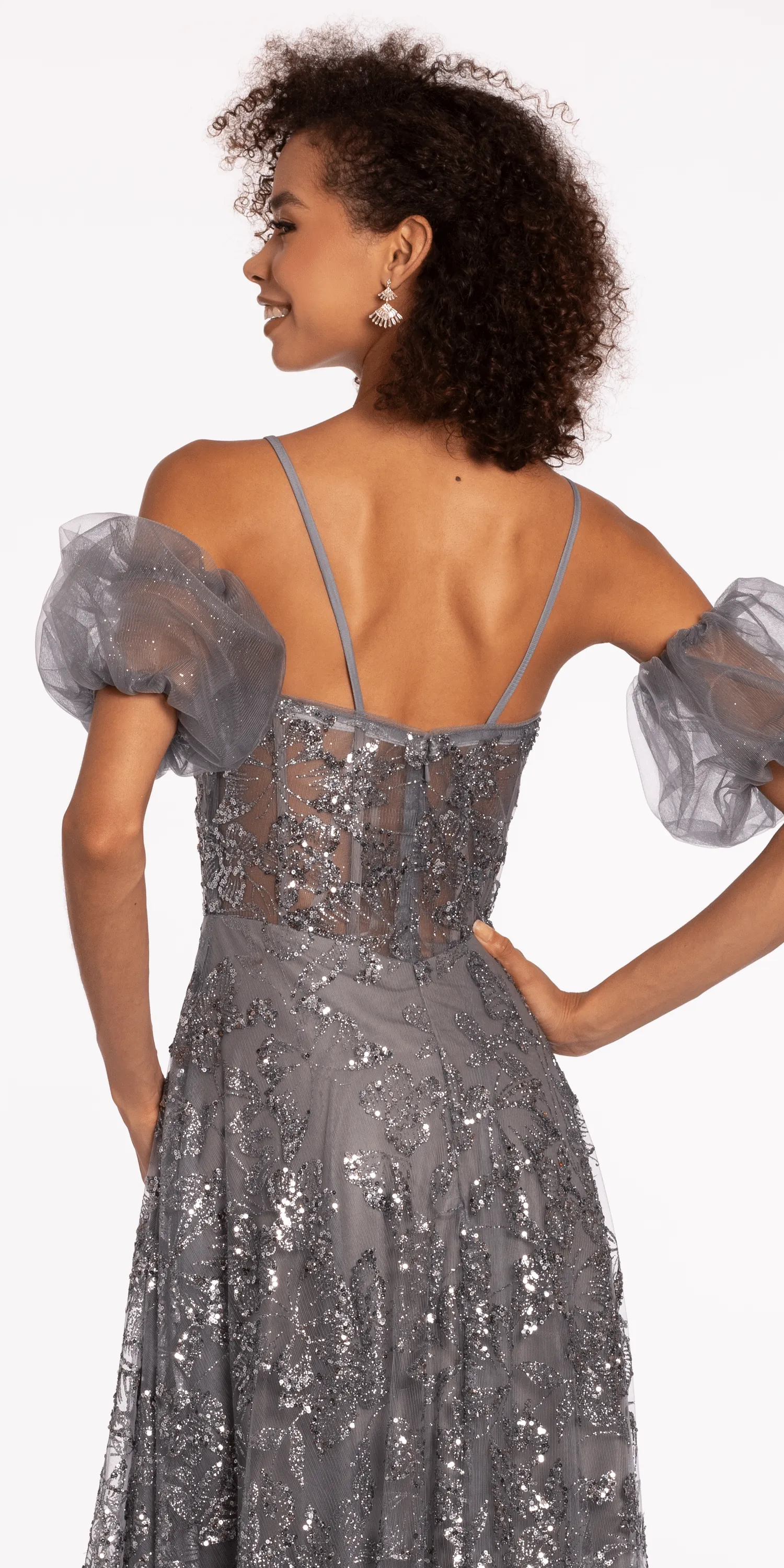 Glitter Sweetheart Corset A Line Dress with Detachable Sleeves