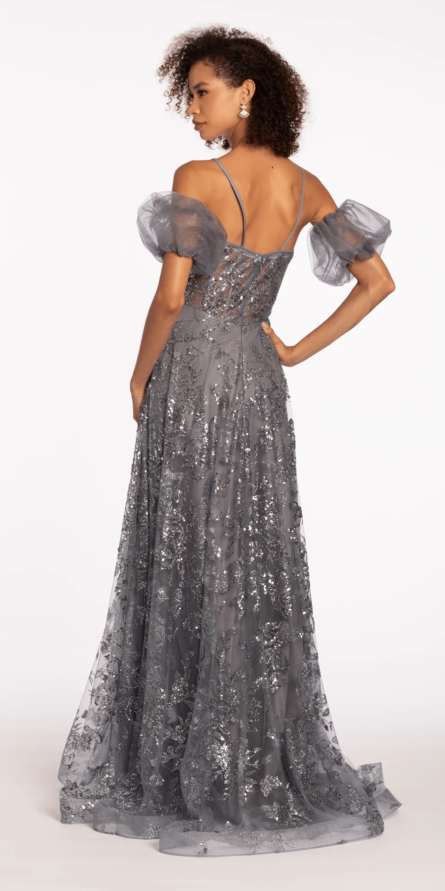 Glitter Sweetheart Corset A Line Dress with Detachable Sleeves