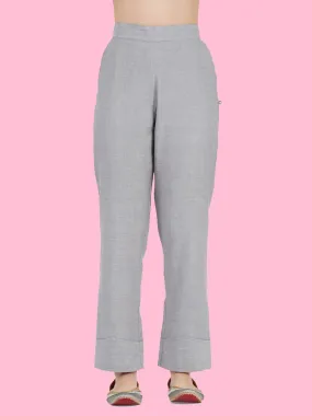 Grey Solid Cuffed Pants