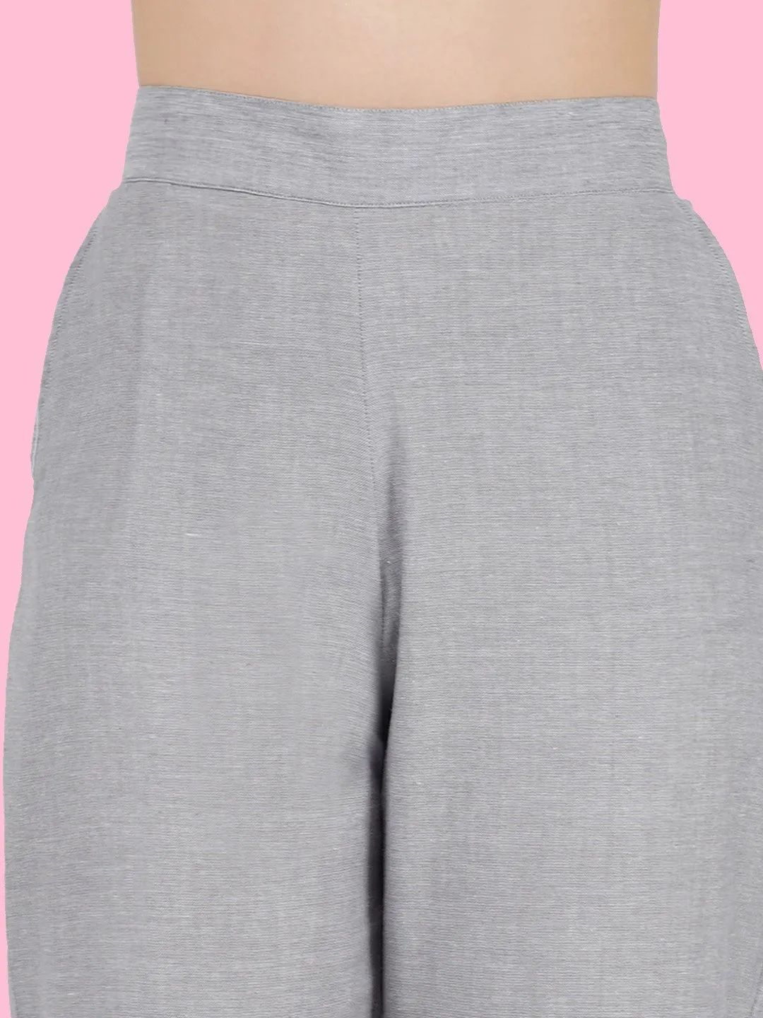 Grey Solid Cuffed Pants