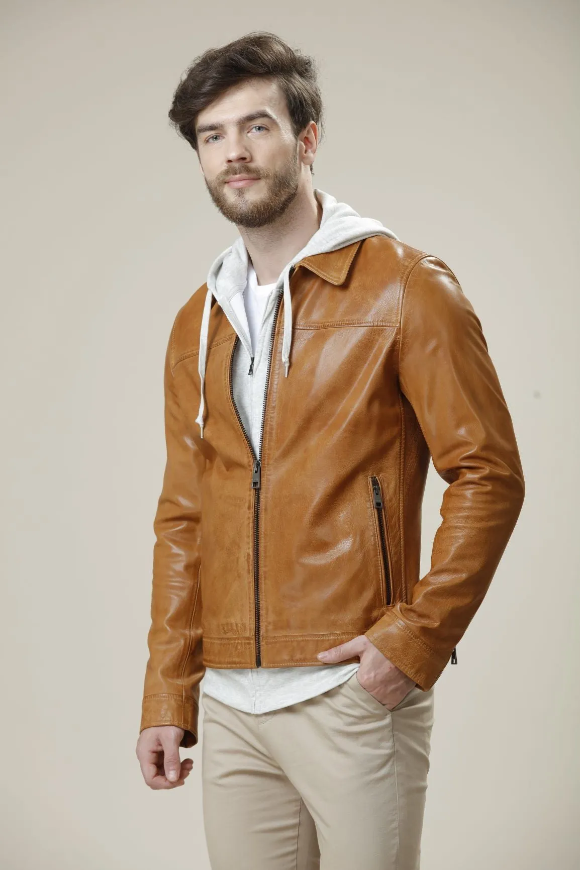 Impressive Camel Stylish Leather Jacket For Men | Winter Jacket by TJS