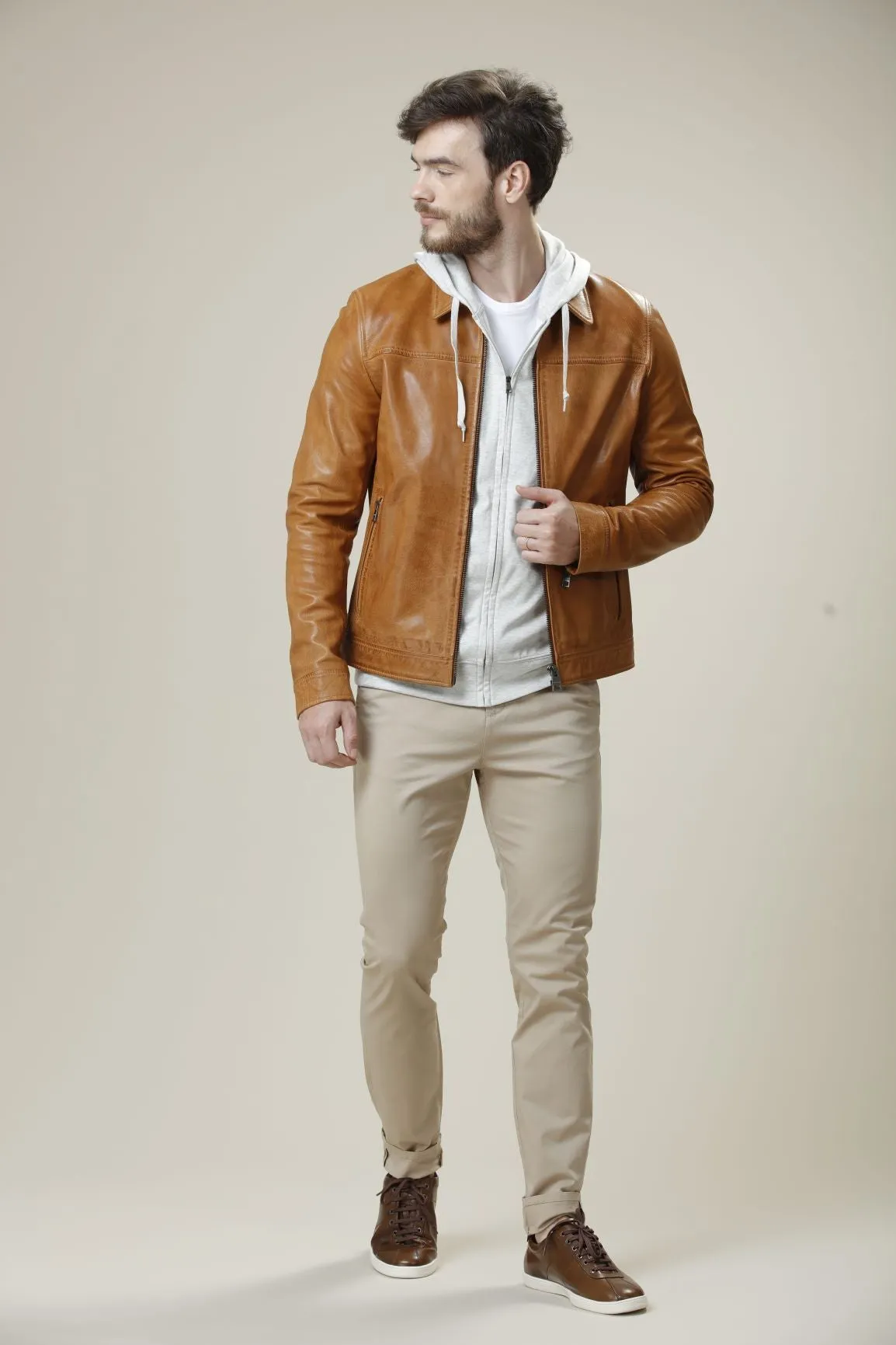 Impressive Camel Stylish Leather Jacket For Men | Winter Jacket by TJS