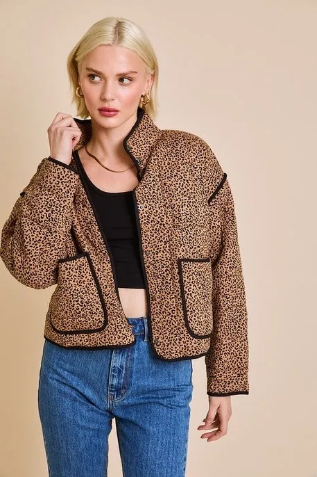 Leopard Collared Quilt Jacket