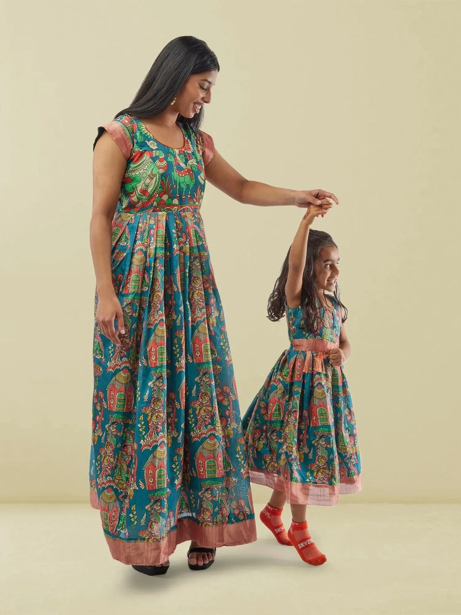 Mommy n Me - Blue Kalankari Print Dresses