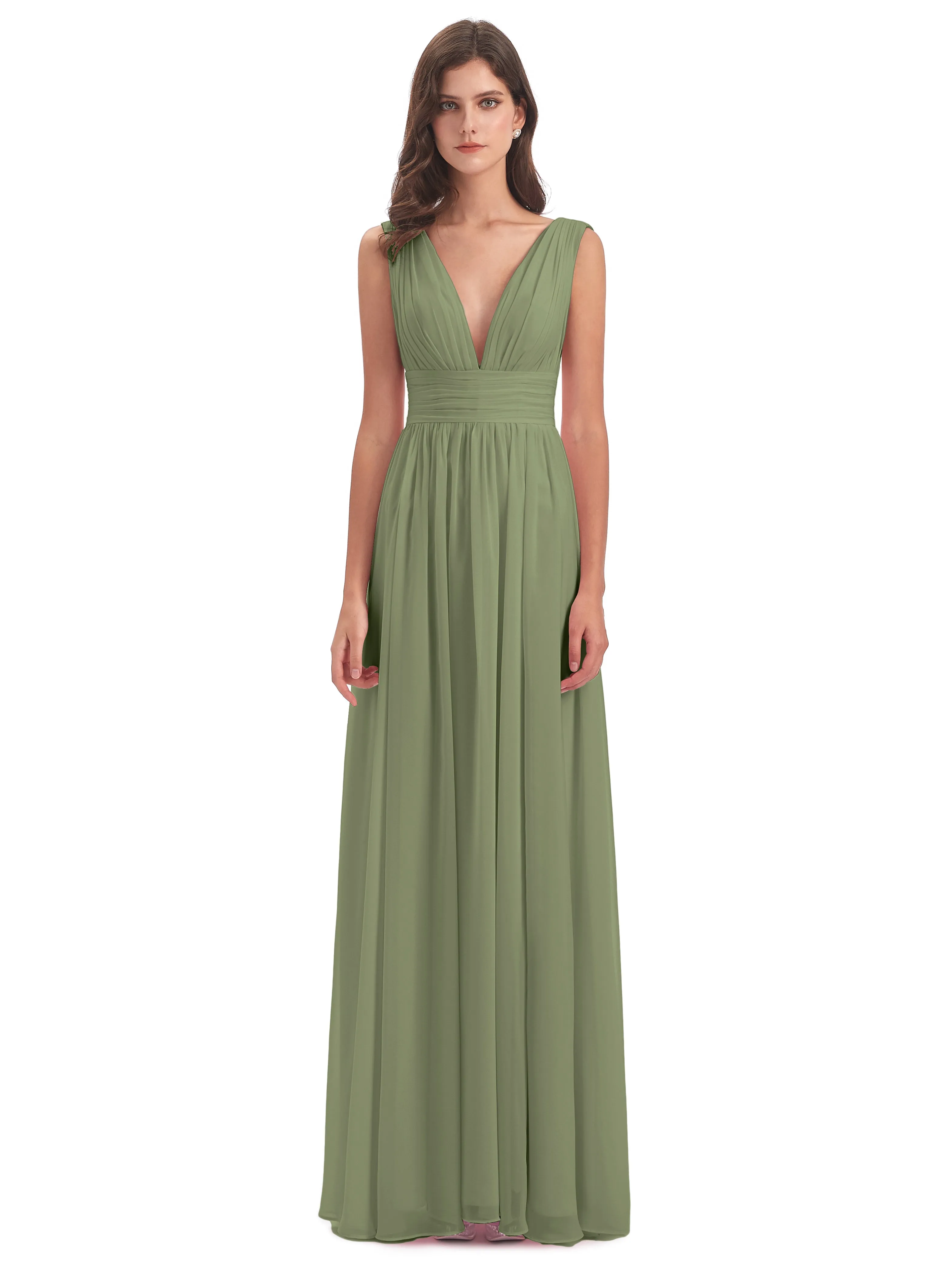 Olive Green Bridesmaid Dresses Charming Chiffon V Neck Split Long Bridesmaid Dresses