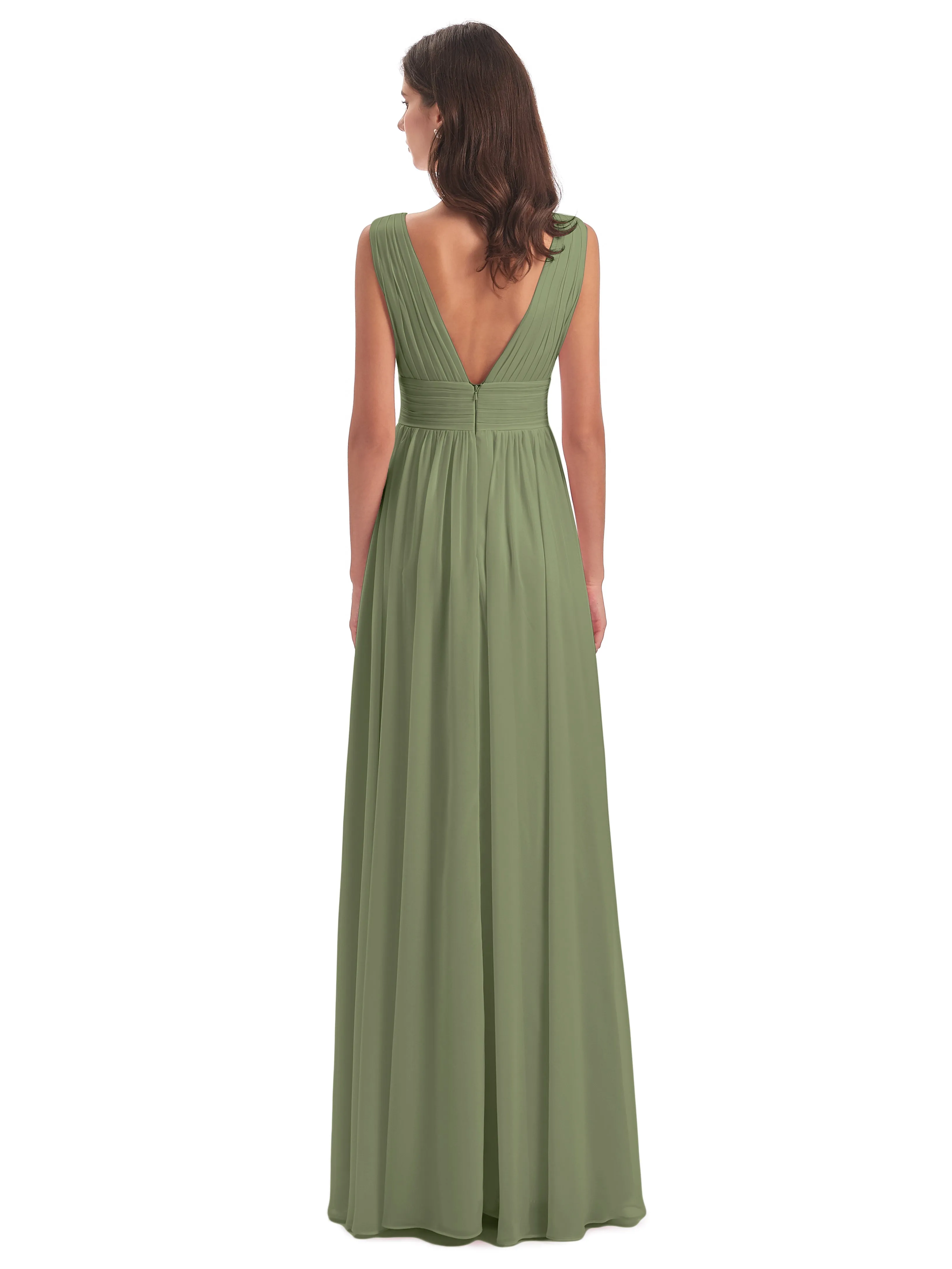 Olive Green Bridesmaid Dresses Charming Chiffon V Neck Split Long Bridesmaid Dresses