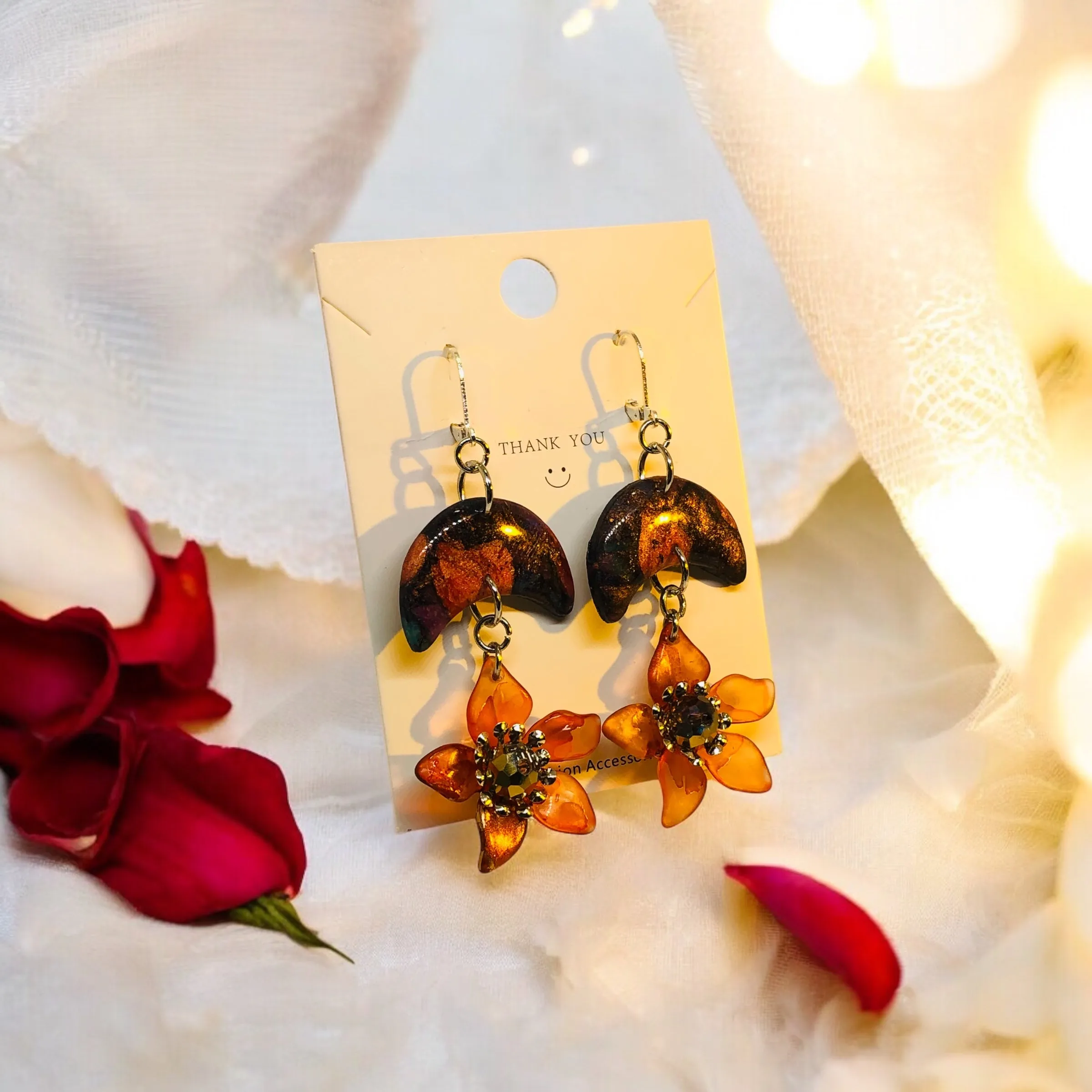 Orange Bohemian Bloom Lunar Bloom Earrings