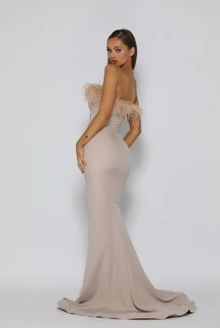 PORTIA & SCARLETT PS2026 Trimmed Feathers Dress with Slit