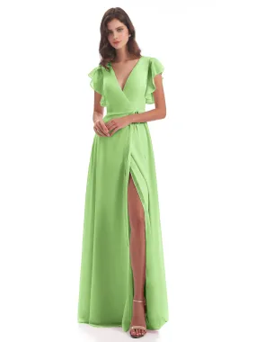 Sage Green Bridesmaid Hope Charming V Neck Long Chiffon Bridesmaid Dresses