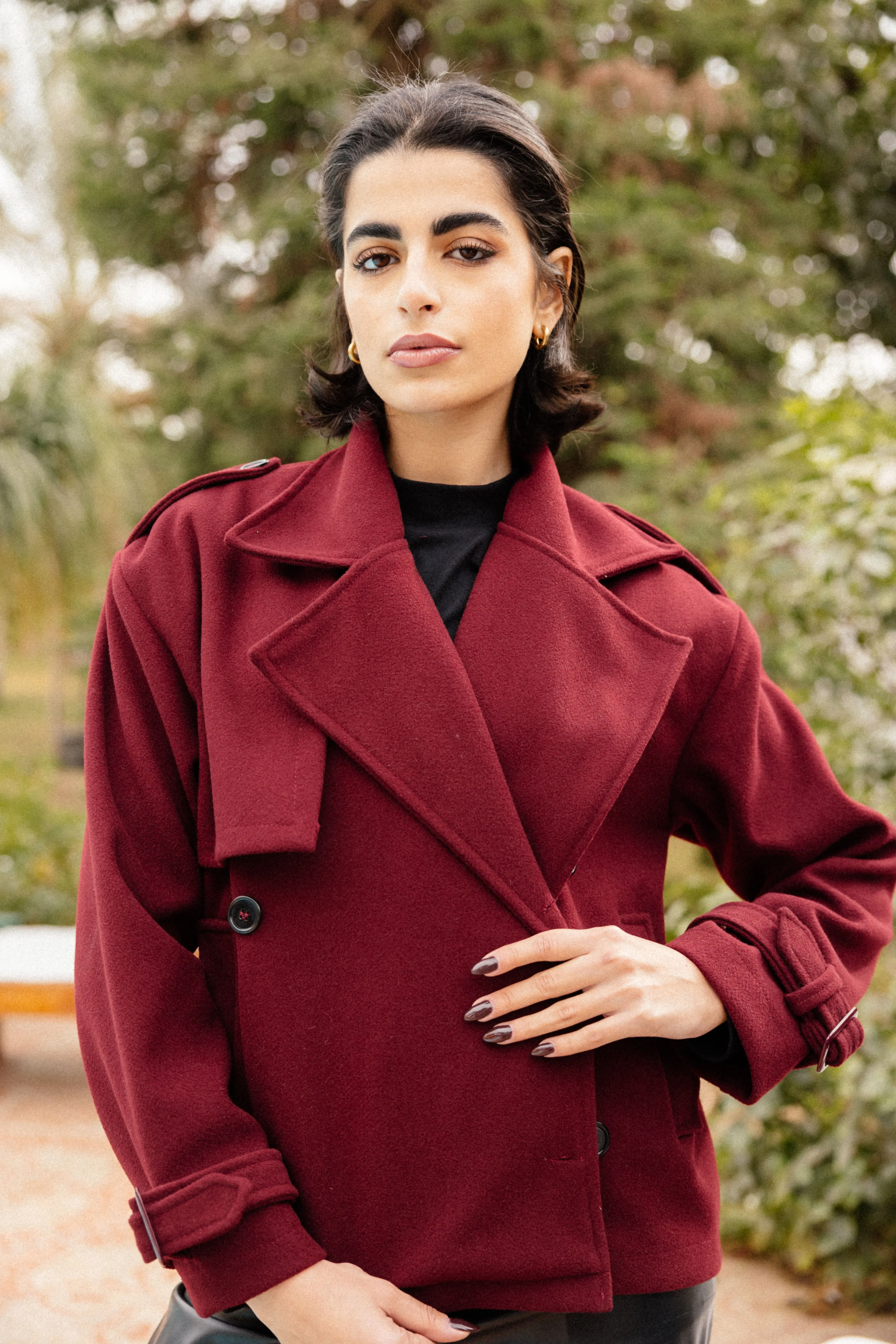 SHORT SOFT TRENCH COAT BURGUNDY