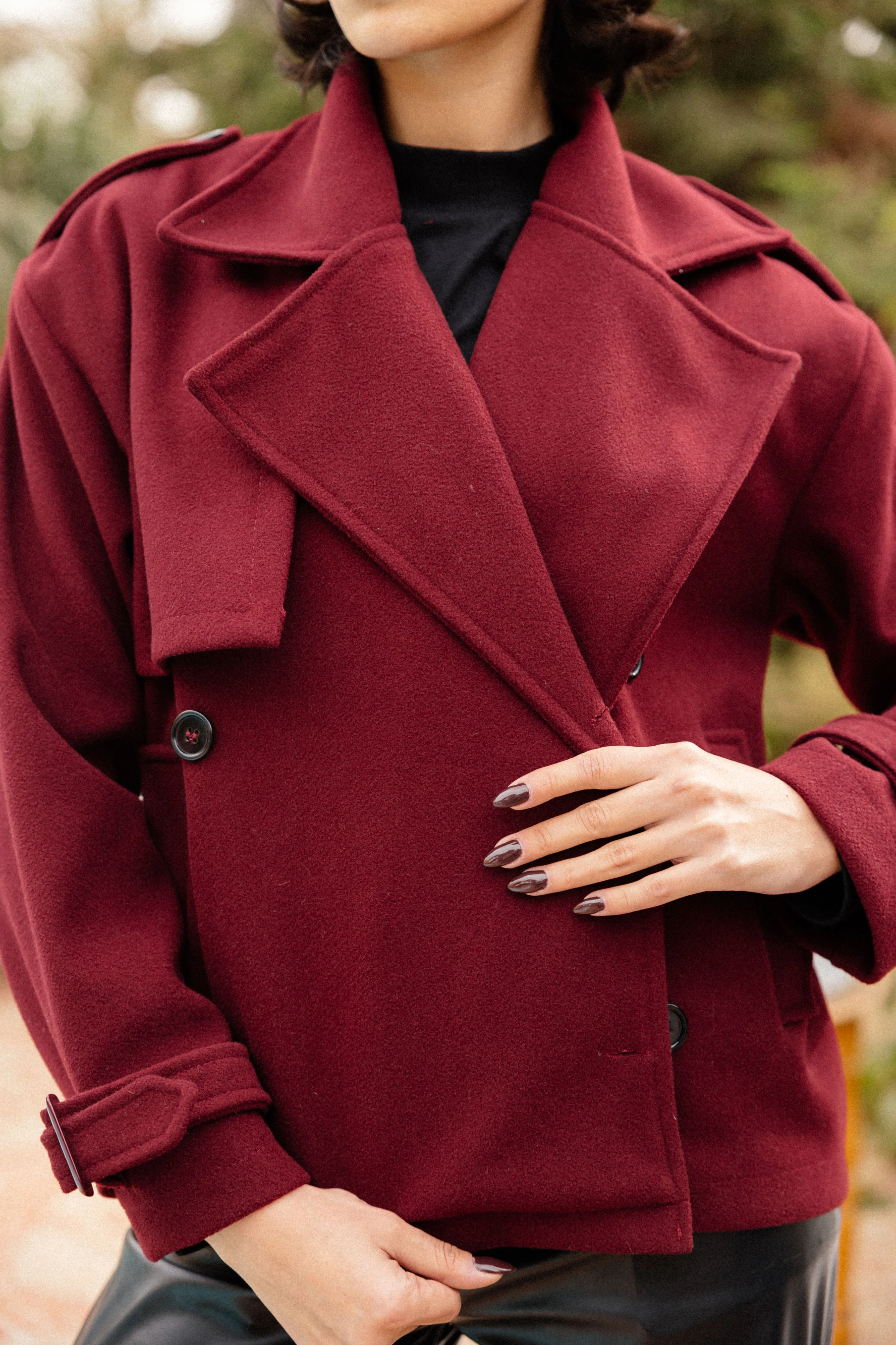 SHORT SOFT TRENCH COAT BURGUNDY