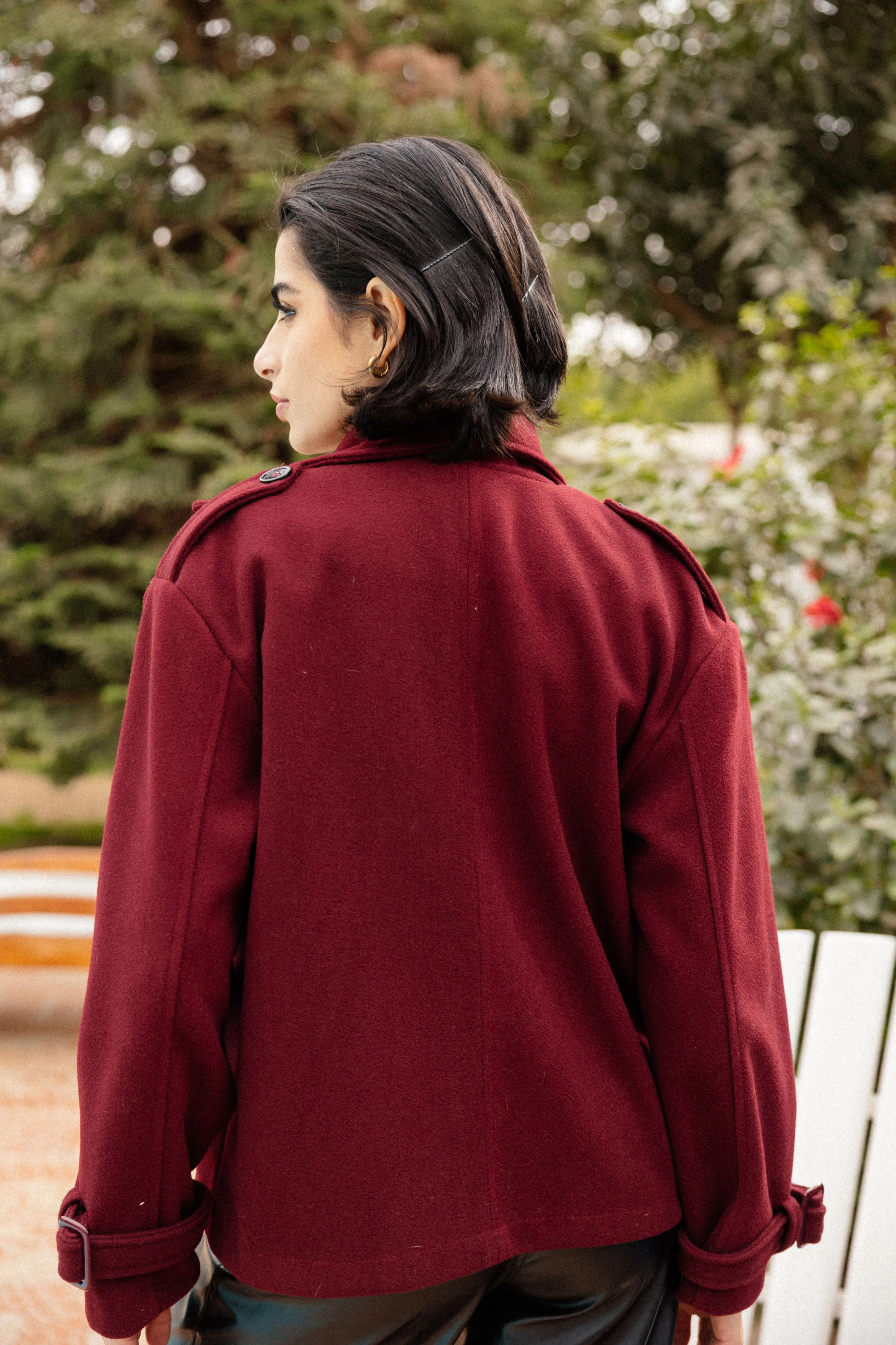 SHORT SOFT TRENCH COAT BURGUNDY