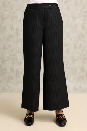 STRIPED WIDE-LEG PANTS-BLACK