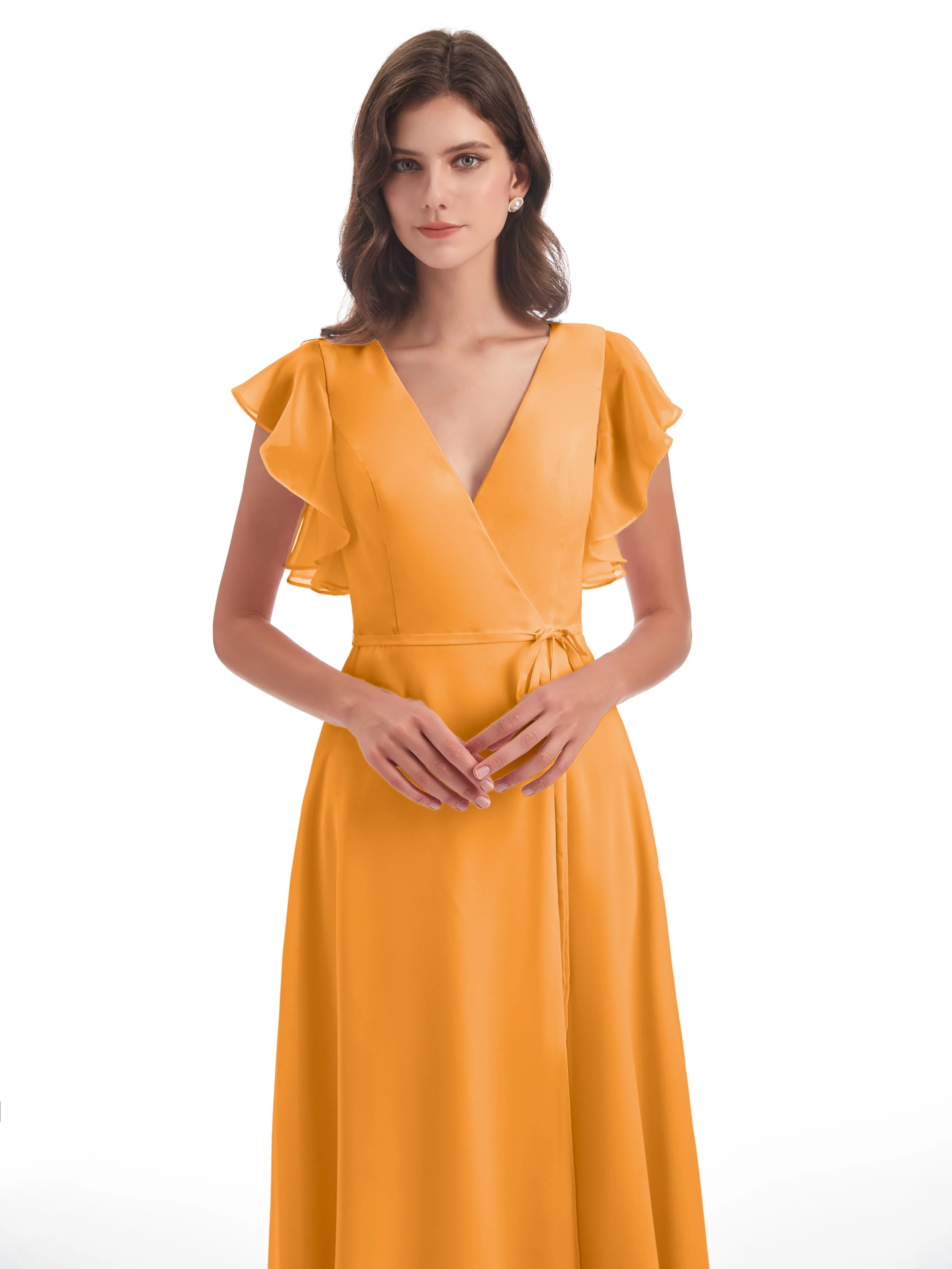 Tangerine Bridesmaids Dresses Hope Charming V Neck Long Chiffon Bridesmaid Dresses