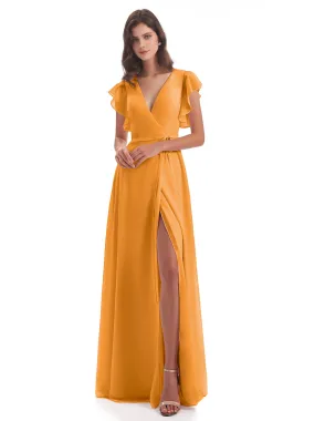 Tangerine Bridesmaids Dresses Hope Charming V Neck Long Chiffon Bridesmaid Dresses