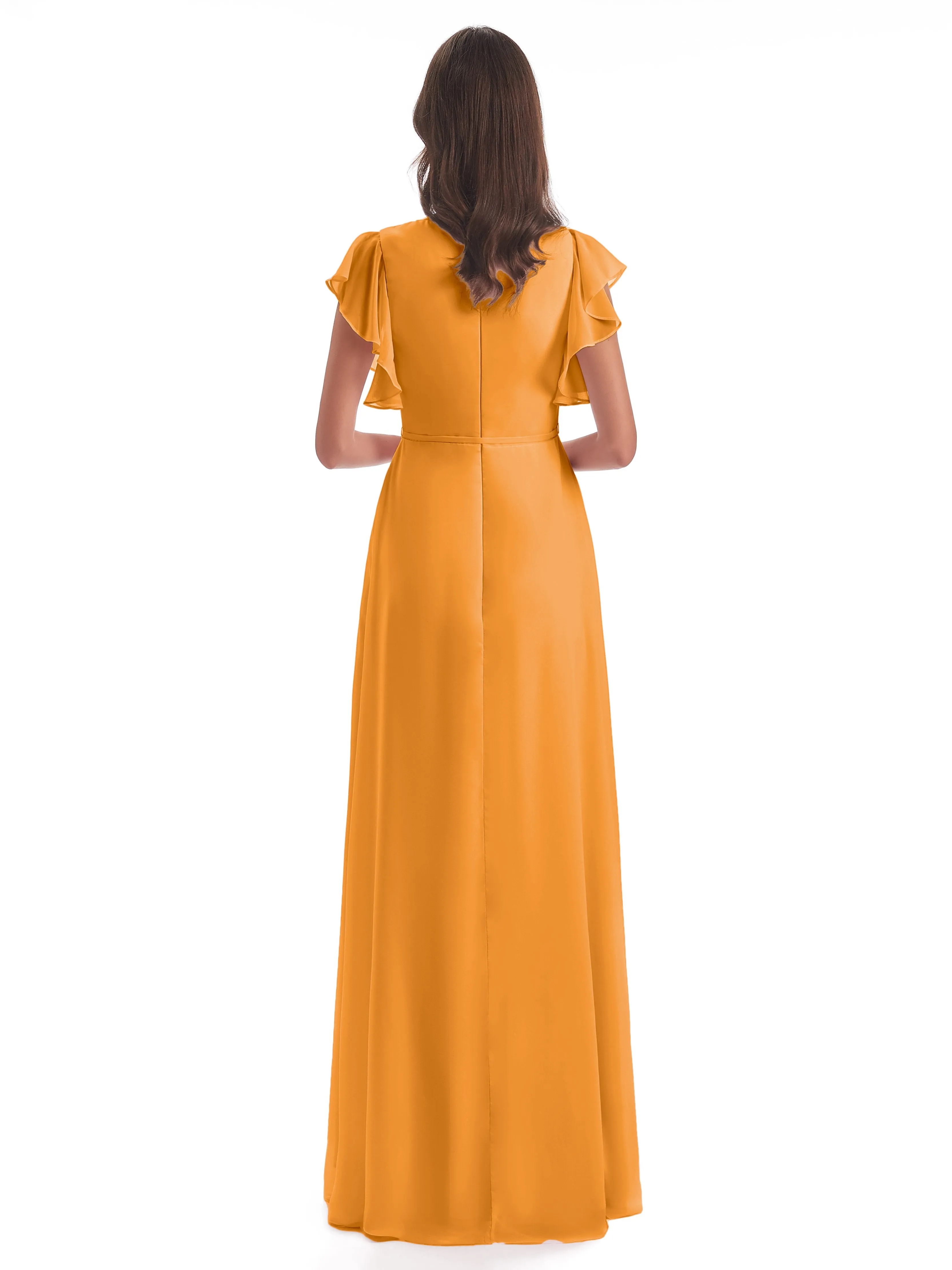 Tangerine Bridesmaids Dresses Hope Charming V Neck Long Chiffon Bridesmaid Dresses