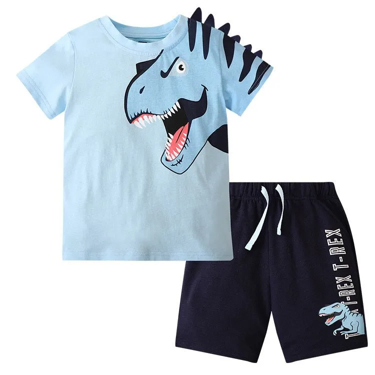 Toddler/Kid Boy's Short Sleeve Dinosaur Print Design T-shirt with Shorts