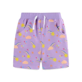 Toddler/Kid Girl's Star and Rainbow Print Design Purple Shorts